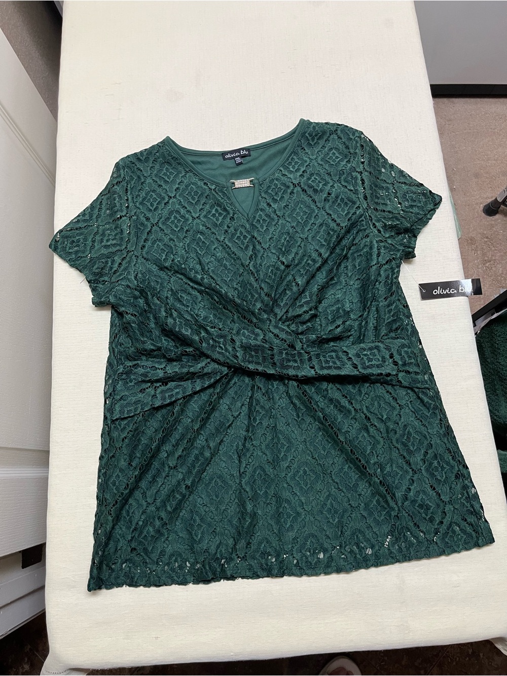 NWT Olivia Blu petite XL green lace blouse - Picture 3 of 13